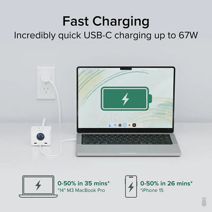 Plugable 67W Regleta USB-C con Medidor de Energía y 3 Puertos USB-C