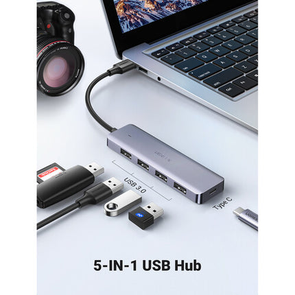 UGREEN Hub USB 3.0 de 4 Puertos con Cable Integrado y Aluminio