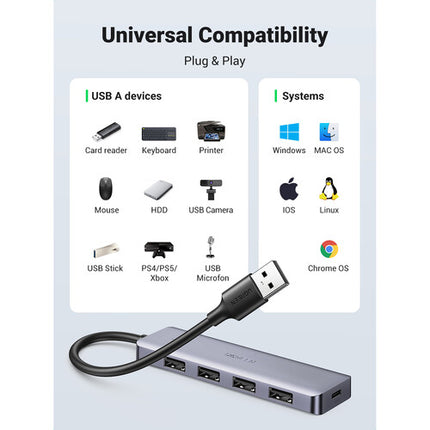 UGREEN Hub USB 3.0 de 4 Puertos con Cable Integrado y Aluminio