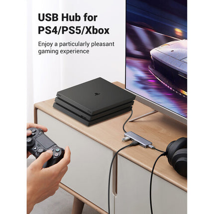 UGREEN Hub USB 3.0 de 4 Puertos con Cable Integrado y Aluminio