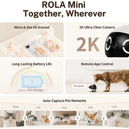 enabot ROLA Mini Robot Resolución 2K Visión Nocturna Batería 2450mAh Cámara