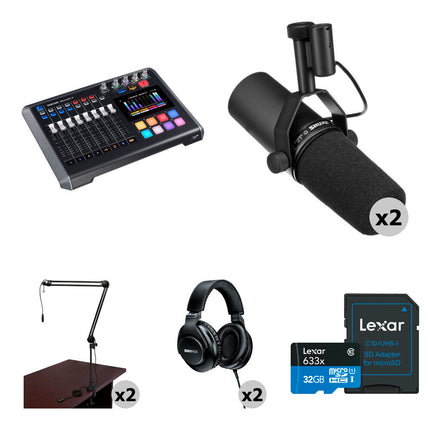 TASCAM Mixcast 2 Kit de Podcast con 2 Micrófonos Shure SM7B y 8 Faders