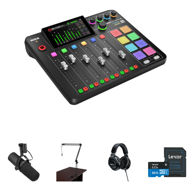 RODE RODECaster Pro II Kit de Podcast con Micrófono SM7B Brazo de Transmisión Auriculares y tarjeta microSD 32GB