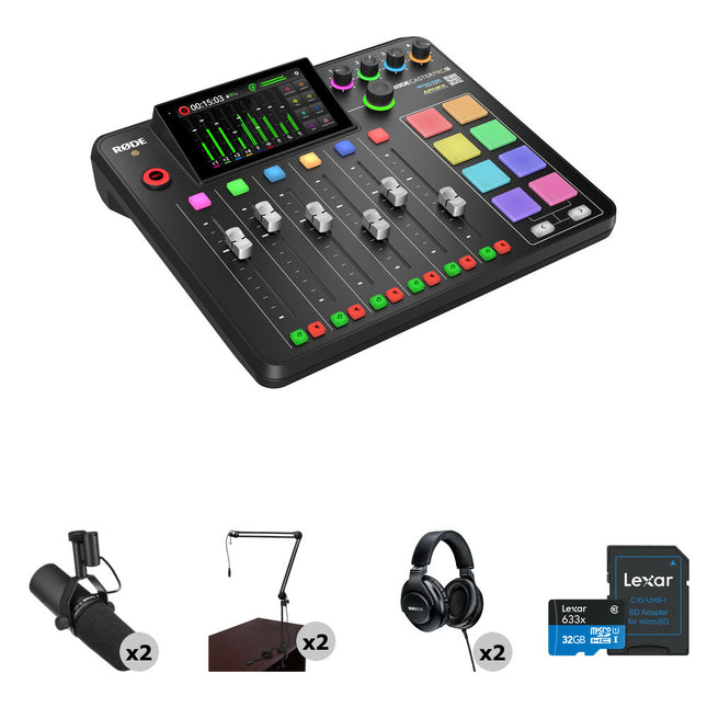 RODE RODECaster Pro II Kit Podcast 2 Personas con 2 Micrófonos SM7B y Auriculares