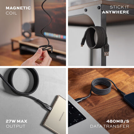 Statik MagStack Cable de carga USB-A a USB-C 3.3 pies 27W 480 Mb/s Nylon