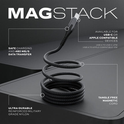 Statik MagStack Cable de carga USB-A a USB-C 6.6 pies 27W 480Mb/s Nylon