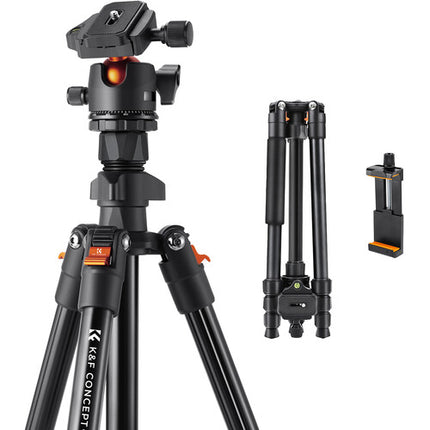 K&F Concept Trípode de Viaje de Aluminio con Cabezal esférico capacidad 10kg altura 17 3 a 64 1 pulgadas