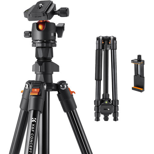 K&F Concept Trípode de Viaje de Aluminio con Cabezal esférico capacidad 10kg altura 17 3 a 64 1 pulgadas