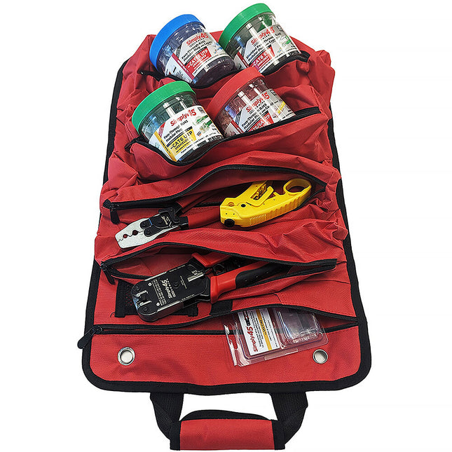Simply45 Bolso enrollable para herramientas con doble cierre y 5 bolsillos con cremallera