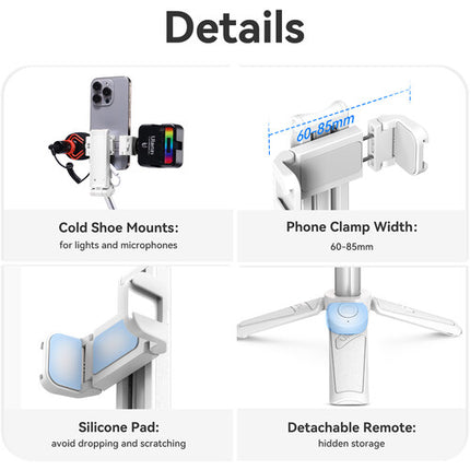 Ulanzi JJ02 Trípode para Smartphone con Mando Blanco Altura 22 a 36 cm Capacidad 0.5 kg