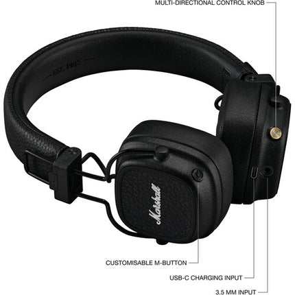 Marshall Major V Auriculares Inalámbricos Bluetooth On-Ear 40mm 100H Autonomía Negro