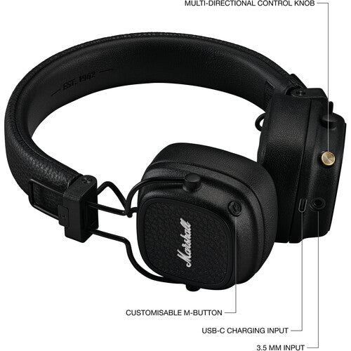 Marshall Major V Auriculares Inalámbricos Bluetooth On-Ear 40mm 100H Autonomía Negro