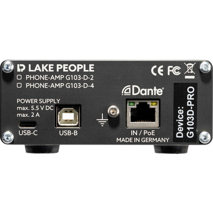 LAKE PEOPLE G103D4 Amplificador de Auriculares Dante 24 Bit 192 kHz 4 Canales