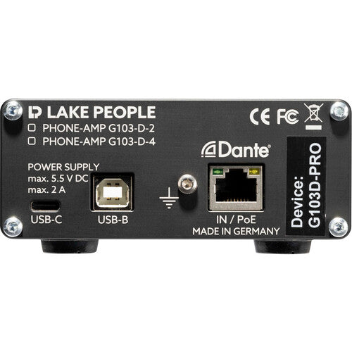 LAKE PEOPLE G103D4 Amplificador de Auriculares Dante 24 Bit 192 kHz 4 Canales