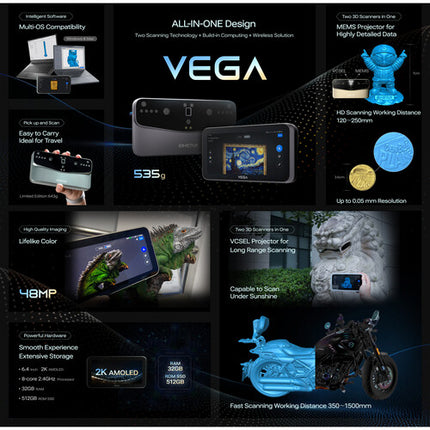 Afinia EINSTAR VEGA Escáner 3D inalámbrico portátil 6.4" 2K pantalla