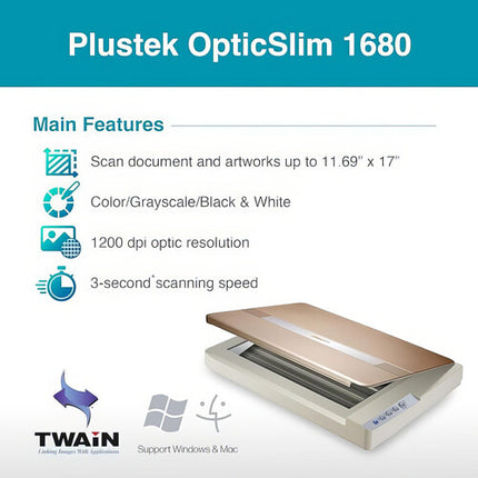 Plustek OpticSlim 1680 Escáner 1200 dpi Área máxima A3 USB