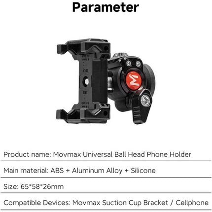 MOVMAX Soporte Universal de Bola para Teléfono Ajustable 2.4 a 3.6 Pulgadas