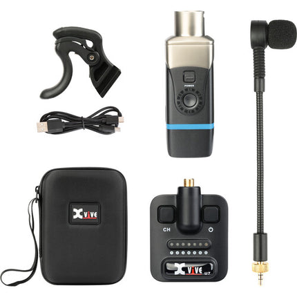 Xvive Audio U7 Sistema inalámbrico para saxofón y trompeta con estuche 2.4 GHz 90 pies rango 5 horas batería