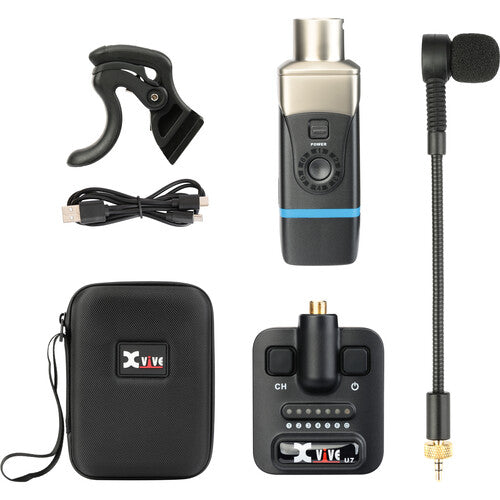 Xvive Audio U7 Sistema inalámbrico para saxofón y trompeta con estuche 2.4 GHz 90 pies rango 5 horas batería