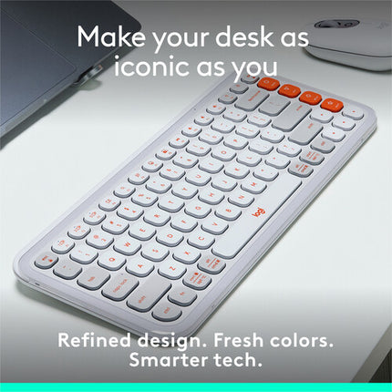 Logitech POP ICON KEYS Teclado inalámbrico Bluetooth Bajo perfil Off-White y Orange