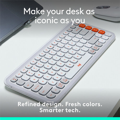 Logitech POP ICON KEYS Teclado inalámbrico Bluetooth Bajo perfil Off-White y Orange