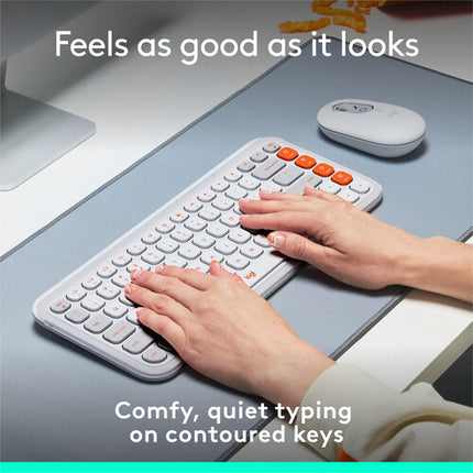 Logitech POP ICON KEYS Teclado inalámbrico Bluetooth Bajo perfil Off-White y Orange