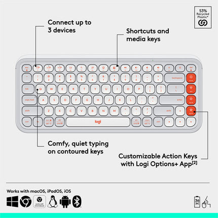Logitech POP ICON KEYS Teclado inalámbrico Bluetooth Bajo perfil Off-White y Orange