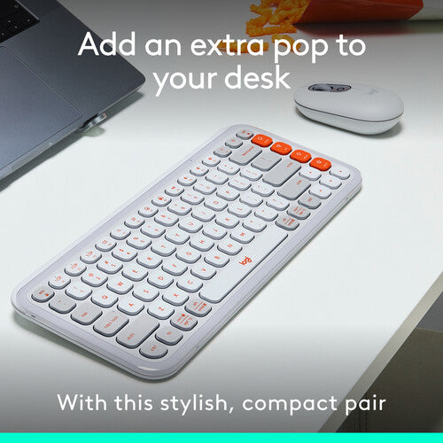 Logitech POP ICON Teclado y Ratón Inalámbricos Bluetooth Compacto Off-White y Naranja