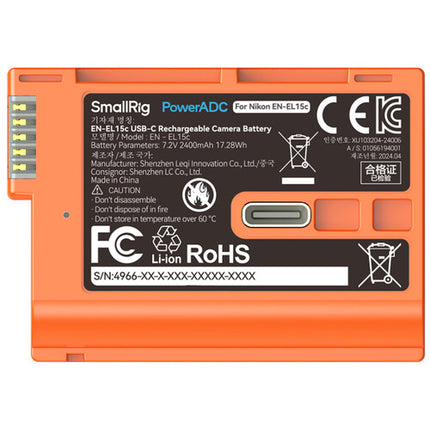 SmallRig Batería EN-EL15c USB-C 2400mAh para Cámaras Nikon con Cable USB-A a USB-C