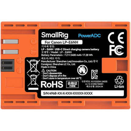 SmallRig LP-E6NH Batería USB-C 2400mAh Naranja para Cámaras Canon