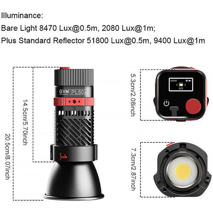 GVM PL60B LED Bi color Monoluz Portátil 9400 Lux 2700 6800K Kit Completo