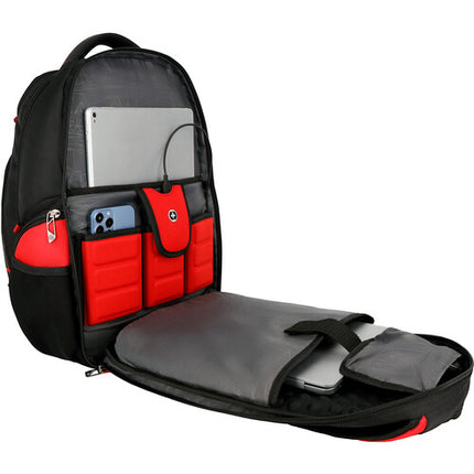 Mochila Antibacterial Swissdigital Circuit Negra Roja Puerto USB Protección RFID