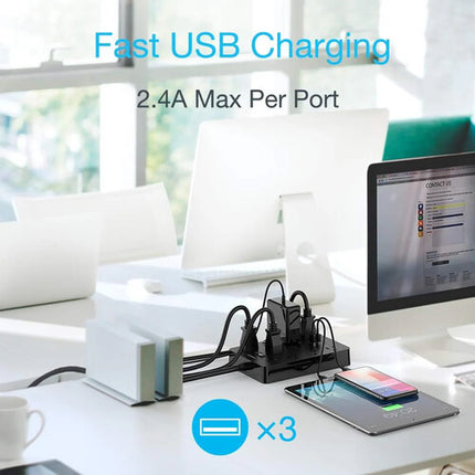 Tessan Protector contra Sobretensiones 10 Tomas 3 Puertos USB 1700J 5 pies Negro