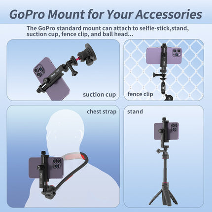 Ulanzi GoPro Mount Abrazadera para Teléfono 2.2 a 3.7 Pulgadas 360° Giro