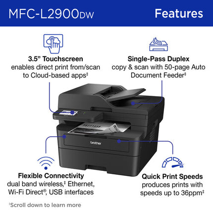 Brother MFC-L2900DW Impresora Láser Monocromo Multifuncional 36 ppm 1200x1200 dpi