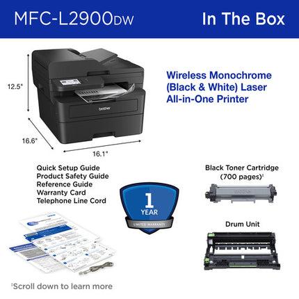 Brother MFC-L2900DW Impresora Láser Monocromo Multifunción 36 ppm 1200x1200 dpi con Kit 2 Toners Altas Rendimiento
