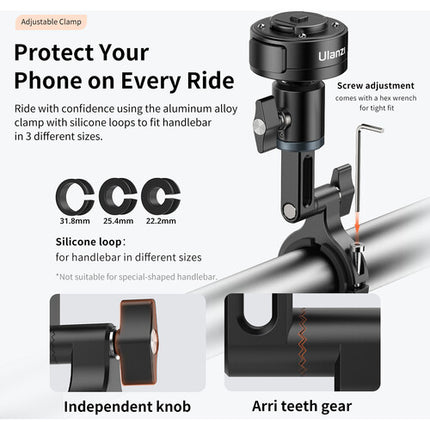 Ulanzi M009 O-LOCK II Soporte para Bicicleta con Fijación por Abrazadera y Sistema de Liberación Rápida