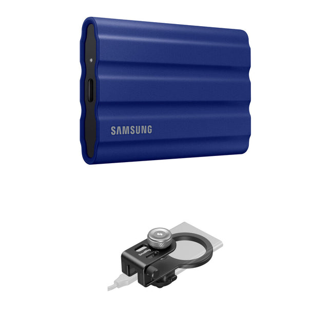 Samsung 1TB T7 Shield SSD portátil 1050 MB/s USB-C con soporte MagSafe y Cold Shoe azul