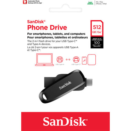 SanDisk 512GB Phone Drive USB 3.2 Gen 1 Memoria Flash Negra 100MB/s