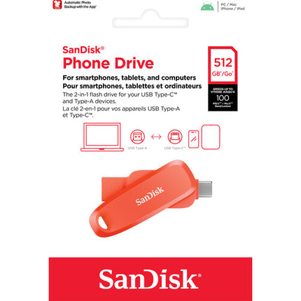 SanDisk 512GB Phone Drive USB 3.2 Gen 1 Unidad Flash 100 MB/s USB-C y USB-A