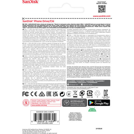 SanDisk 128GB Phone Drive Memoria USB 3.2 Gen 1 100 MB/s USB-C y USB-A Morado