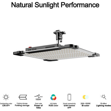GVM B100C Panel LED RGB Plegable 17.7x17.7" 3830 Lux 2000-10000K Kit Completo