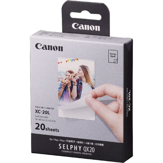 Canon XC-20L Juego de tinta y papel para impresora fotográfica 20 hojas papel adhesivo rápido secado y cartucho tinta
