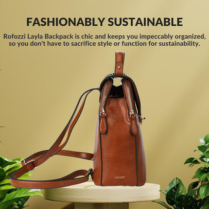Rofozzi Layla Mochila para Tablet 11 Pulgadas Cuero Vegano Resistente Agua Marrón