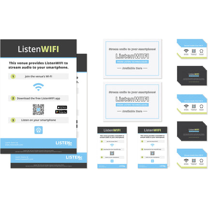 Listen Technologies ListenWIFI Kit de Concienciación para Espacios con Carteles Ventanas y Cartas