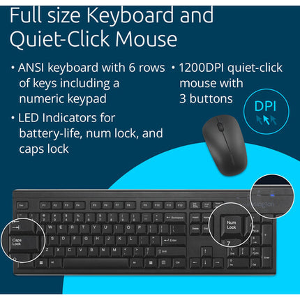 Kensington KM150 EQ Conjunto Inalámbrico de Escritorio Teclado Completo y Mouse 1200 dpi