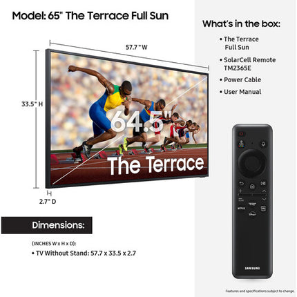 Samsung The Terrace 65" TV QLED 4K UHD HDR IP56 Resistente al Agua y Polvo