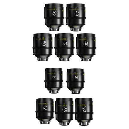 DZOFilm Arles FFVV Set de 10 lentes cine 14 21 25 35 40 50 75 100 135 180mm T1.4 a T22 incluye estuche rígido