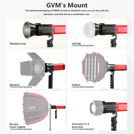 GVM PD60B Luz LED Monolight Bicolor 9240 Lux 2700-6800K con Reflector y Estuche