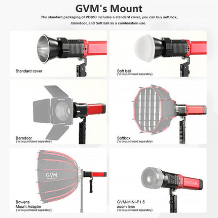 GVM PD60C RGB LED Monolight para Creadores 6280 Lux 2700-6800K con Reflector y Estuche